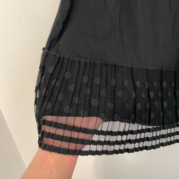 LOGO BY LORI GOLDSTEIN Layers Tank Top with Broomstick Hem Black Polka Dot Mesh - Picture 3 of 16